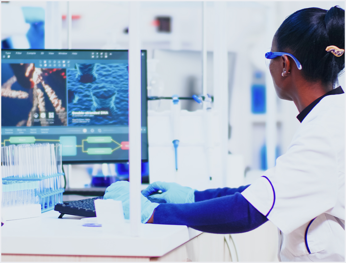 A health professional observing visuals