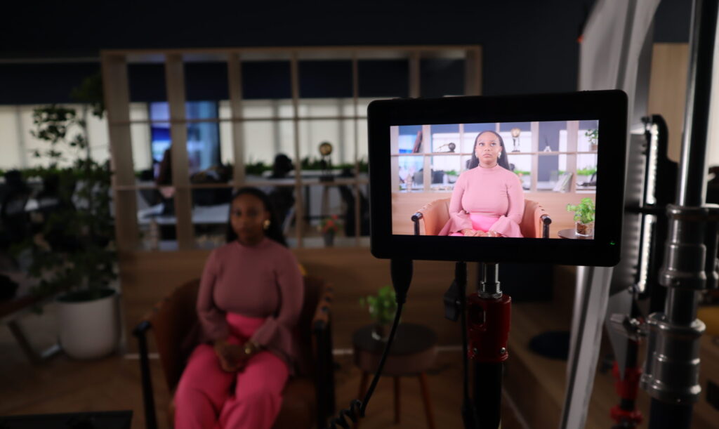 Adora Nwodo on set for a recording session at the Miva Lagos Study Centre.