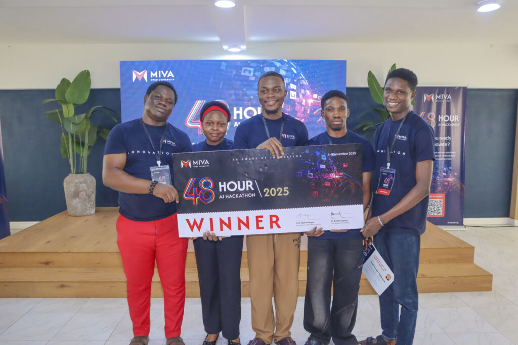 On-site participants of Team Epsilon, winners of Miva's first AI Hackathon.