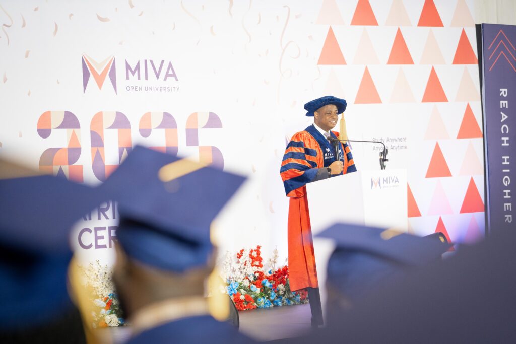 Iheanyi Akwitti, Registrar of Miva Open University and Chief Academic Officer of the uLesson Group, while administering the matriculation oath on Saturday, 15 November 2025.