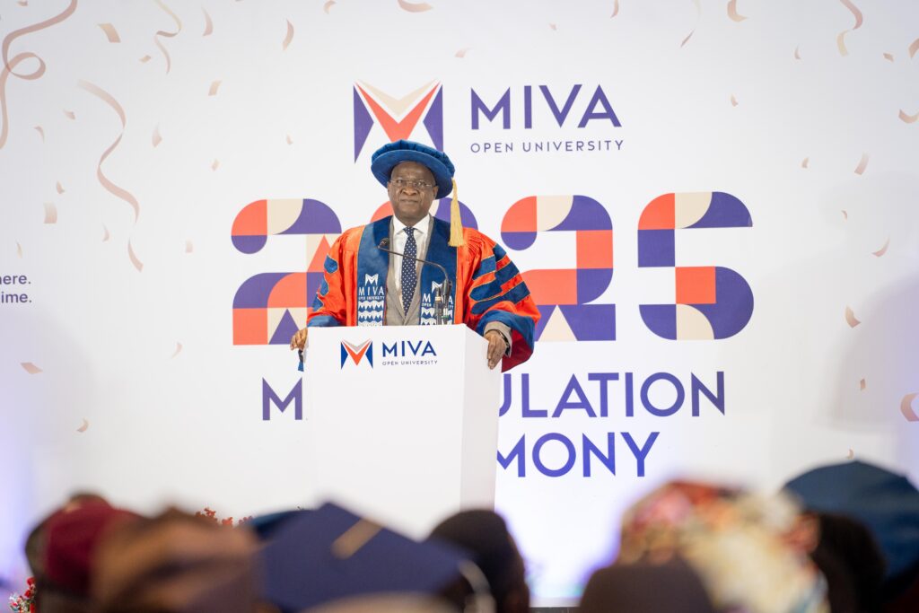 His Excellency Babatunde Raji Fashola, SAN, CON, former governor of Lagos state and Minister of Power, Works and Housing, during his keynote speech at the third Miva Open University Matriculation Ceremony in Abuja.
